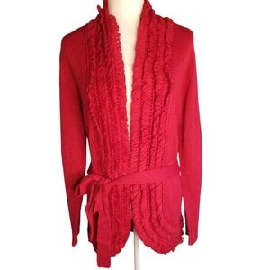 Chico's Red Cardigan Looped Fringe